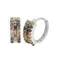 Rhodium Plated 925 Sterling Silver Multi-Colored CZ Stone huggie hoop Earrings - GME00064RBC