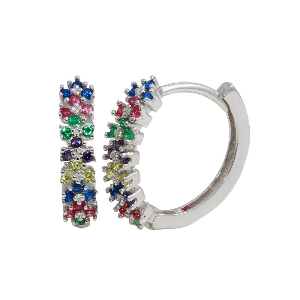 Rhodium Plated 925 Sterling Silver Multi-Colored CZ huggie hoop Earrings - GME00062RBC