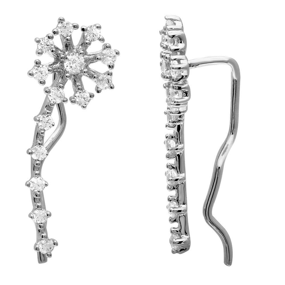 Rhodium Plated 925 Sterling Silver CZ Flower Climbing Earrings - GME00069RH