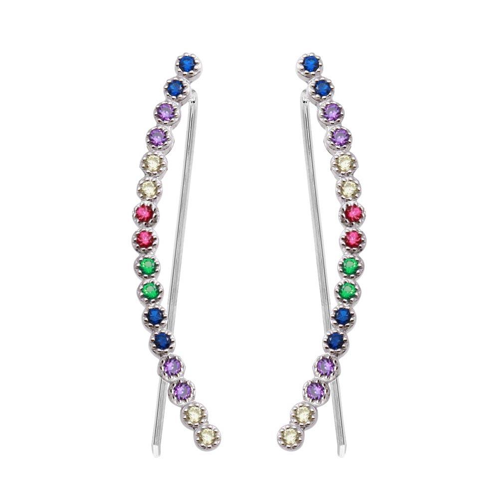 Rhodium Plated 925 Sterling Silver Multi-Colored CZ Stone Climbing Earrings - GME00071RBC