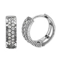 Rhodium Plated 925 Sterling Silver 2 Row CZ Bordered huggie hoop Earrings - GME00084