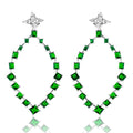 Rhodium Plated 925 Sterling Silver Dangling Teardrop Earrings with CZ - GME00102RH-GREEN