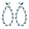 Rhodium Plated 925 Sterling Silver Blue CZ Hanging Oval Earrings - GME00103RH-BLU