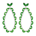 Rhodium Plated 925 Sterling Silver Green CZ Hanging Oval Earrings - GME00103RH-GREEN