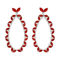 Rhodium Plated 925 Sterling Silver Red CZ Hanging Oval Earrings - GME00103-RED