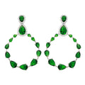 Rhodium Plated 925 Sterling Silver Birthstone and Clear Teardrop with Open Hanging Graduated CZ Earrings - GME00104