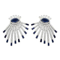 Rhodium Plated 925 Sterling Silver Clear and Blue CZ Drop Earrings - GME00105RH-BLU
