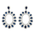 Rhodium Plated 925 Sterling Silver Open Oval Blue and Clear CZ Hanging Earrings - GME00106-BLU