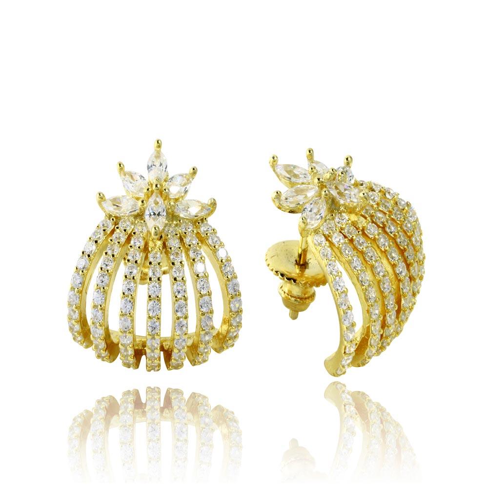 Gold Plated 925 Sterling Silver 7 Row Hugging Earring with Marquise CZ - GME00107GP