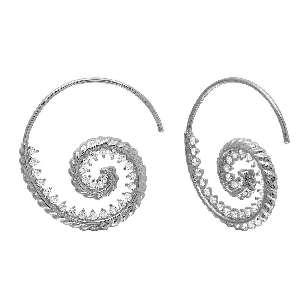 925 Sterling Silver Spiral Design CZ Earrings - GME00108