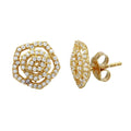 Gold Plated 925 Sterling Silver Outline CZ Flower Stud Earrings - GME00109GP