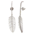 Rhodium Plated 925 Sterling Silver Dangling Leaf Climbing Earrings with CZ - GME00115
