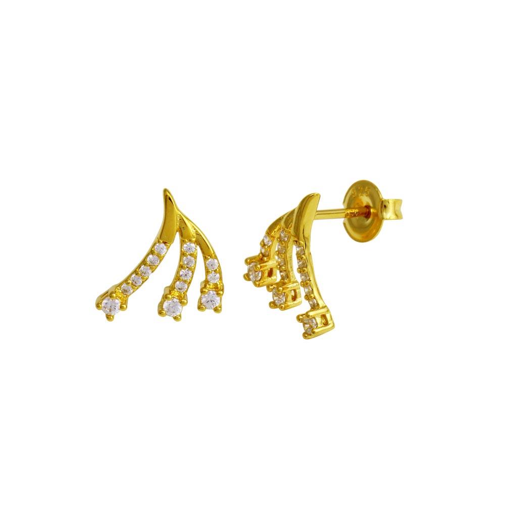 Gold Plated 925 Sterling Silver 3 Wave CZ Stud Earring - GME00120GP