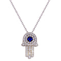 Rhodium Plated 925 Sterling Silver CZ Hamsa Necklace - GMN00004