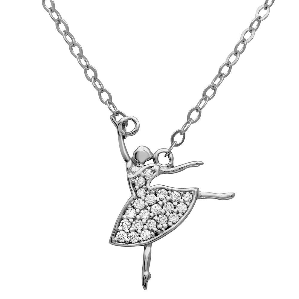 Silver 925 Rhodium Plated Ballerina CZ Necklace - GMN00009RH