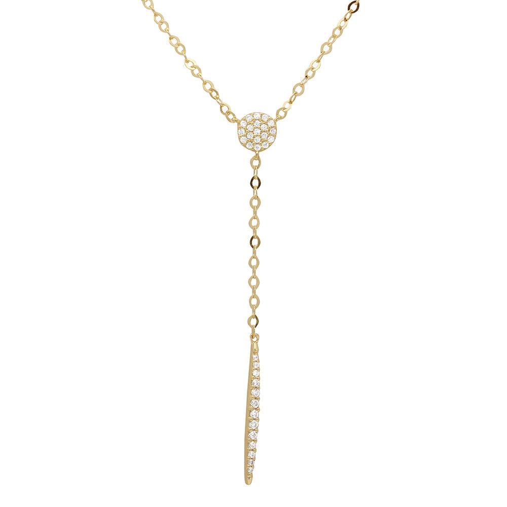 Gold Plated 925 Sterling Silver CZ Drop Bar Necklace - GMN00019GP