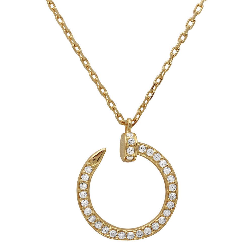 Gold Plated 925 Sterling Silver Round Nail Pendant Necklace - GMN00021GP