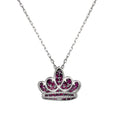 Rhodium Plated 925 Sterling Silver Red CZ Crown Necklace - GMN00036JULY