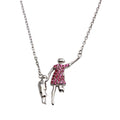 Rhodium Plated 925 Sterling Silver Pink CZ Mom And Baby Family Necklace - GMN00049