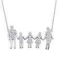 Rhodium Plated 925 Sterling Silver Mom, Dad, 2 Daughters and Son Family Necklace with CZ - GMN00064