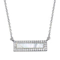 Rhodium Plated 925 Sterling Silver Mother Of Pearl Halo Bar Necklace - GMN00100