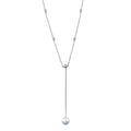 Rhodium Plated 925 Sterling Silver CZ By The Yard Necklace with drop Mother of Pearl - GMN00103