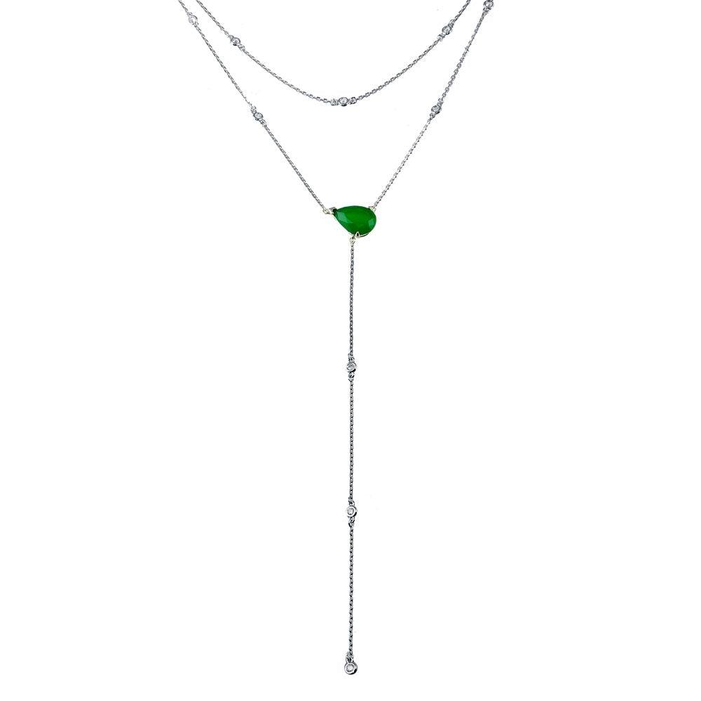 Rhodium Plated 925 Sterling Silver CZ Drop Necklace - GMN00104