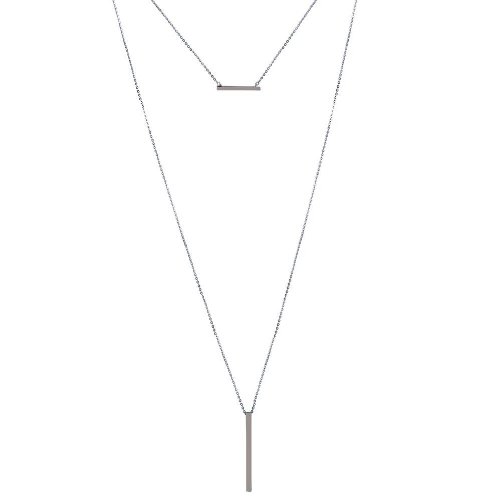 Rhodium Plated 925 Sterling Silver Drop Bar Necklace - GMN00105