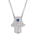 Rhodium Plated 925 Sterling Silver CZ Hamsa Necklace - GMN00106