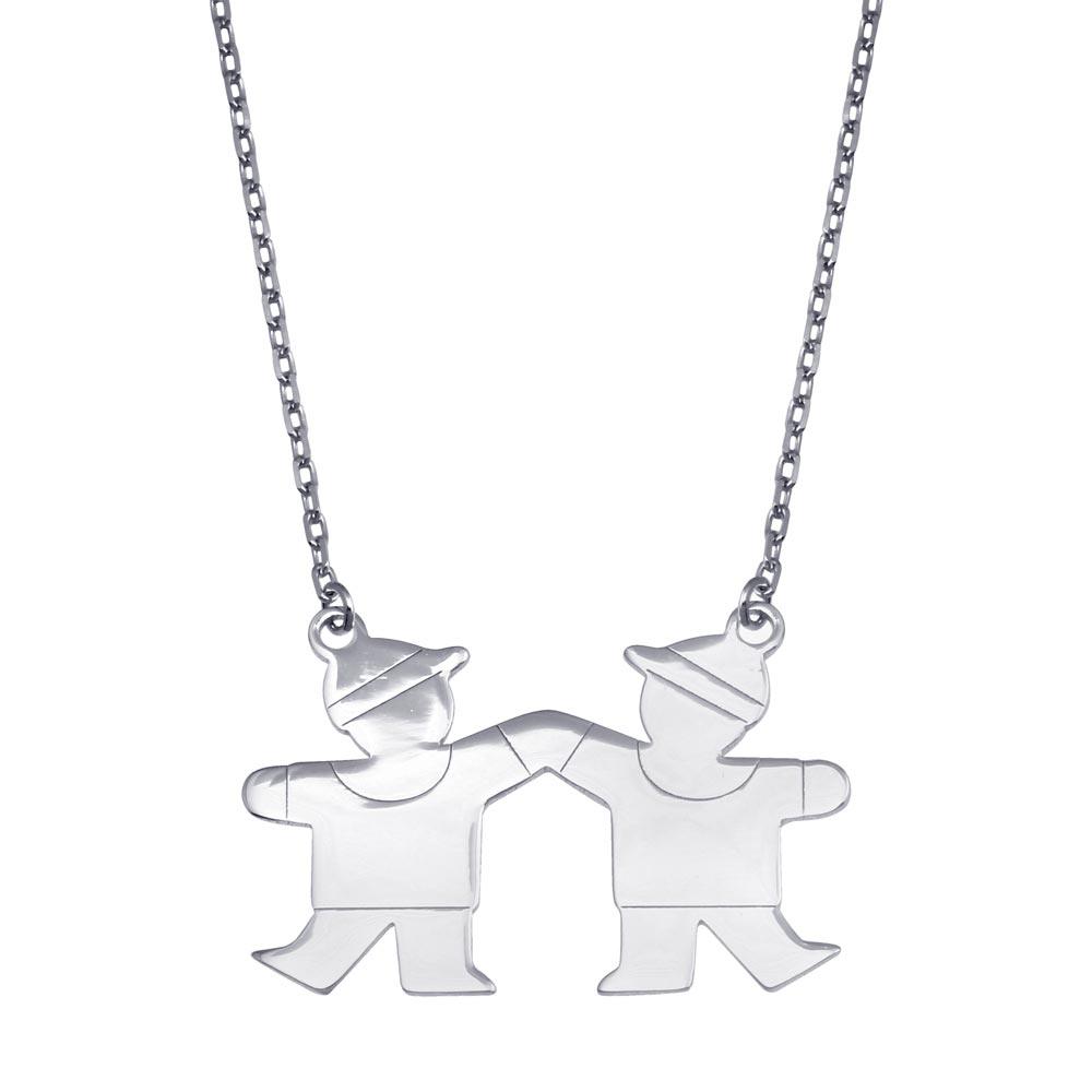 Rhodium Plated 925 Sterling Silver CZ 2 Boys Necklace - GMN00120