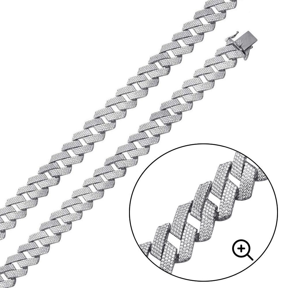 Rhodium Plated 925 Sterling Silver CZ Encrusted Square Miami Cuban Link 17.0mm - GMN00191