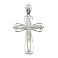 Rhodium Plated 925 Sterling Silver Mother of Pearl CZ Cross Pendant - GMP00027