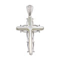 Rhodium Plated 925 Sterling Silver Mother of Pearl CZ Cross Wave Side Pendant - GMP00028
