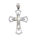 Rhodium Plated 925 Sterling Silver Mother of Pearl CZ Cross Pendant - GMP00029