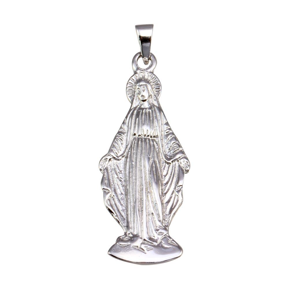 Rhodium Plated 925 Sterling Silver Miraculous Mary Pendant - GMP00066