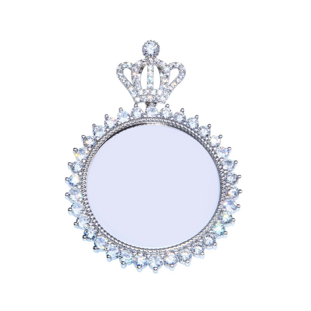 Rhodium Plated 925 Sterling Silver CZ Crown Mirror Pendant - GMP00099