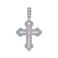 Rhodium Plated 925 Sterling Silver Cross Baguette Clear CZ Pendant - GMP00171
