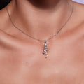 Rhodium Plated 925 Sterling Silver Diamond Cut Rose Stem Pendant- GMP00217