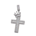 925 Sterling Silver Crowned Cross CZ Hip Hop Pendant - GMP00078