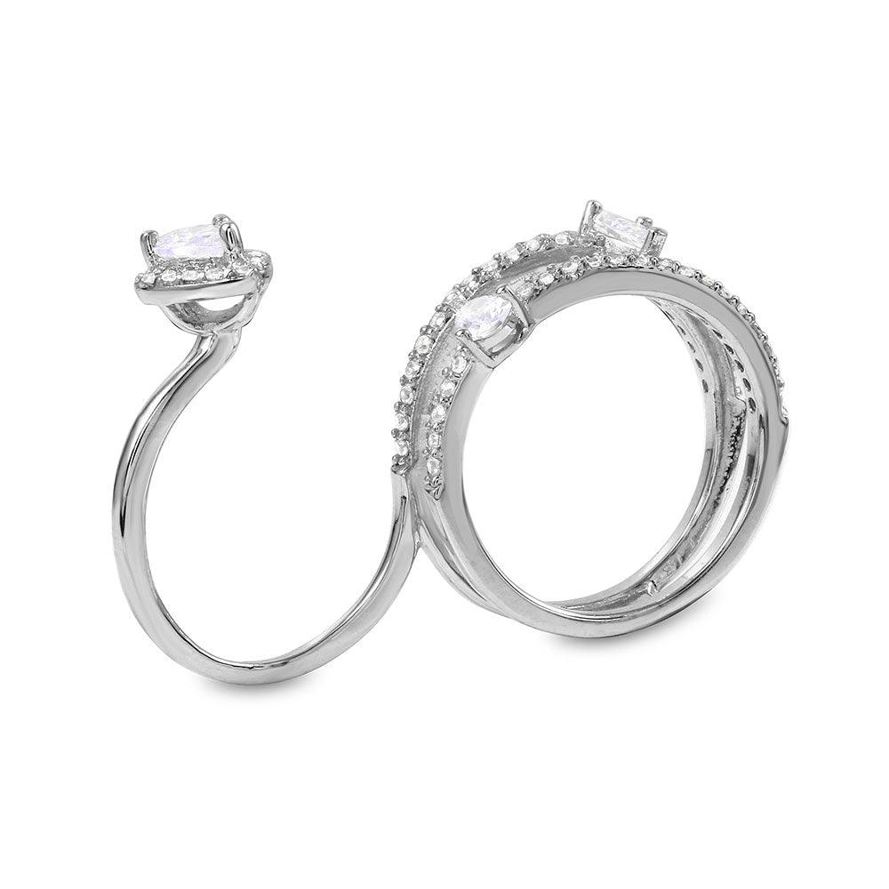 Silver 925 Rhodium Plated 2 Finger Teardrop CZ Ring - GMR00132