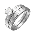 Half Matte Finish Rhodium Plated 925 Sterling Silver CZ Trio Bridal Ring - GMR00142