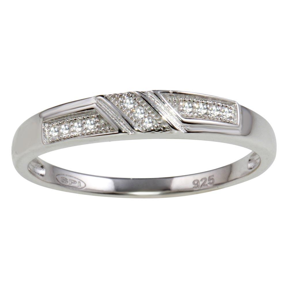 Rhodium Plated 925 Sterling Silver Men's Small Wedding Band Ring with CZ - GMR00173