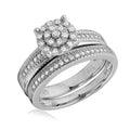 Rhodium Plated 925 Sterling Silver Cluster Stones Wedding Ring Set - GMR00178