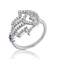 Rhodium Plated 925 Sterling Silver Heart Hamsa and Evil Eye with CZ - GMR00211