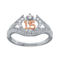 Rhodium Plated 925 Sterling Silver CZ Quinceanera Flower 2 Toned CZ Ring - GMR00302RHR | GMR00430RG
