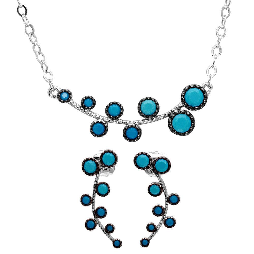 Rhodium Plated 925 Sterling Silver Bubble Leaf Turquoise Stones Set - GMS00025BLK-T