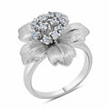 Silver 925 Rhodium Plated Matte Finish Clear CZ Flower Ring - BGR00162