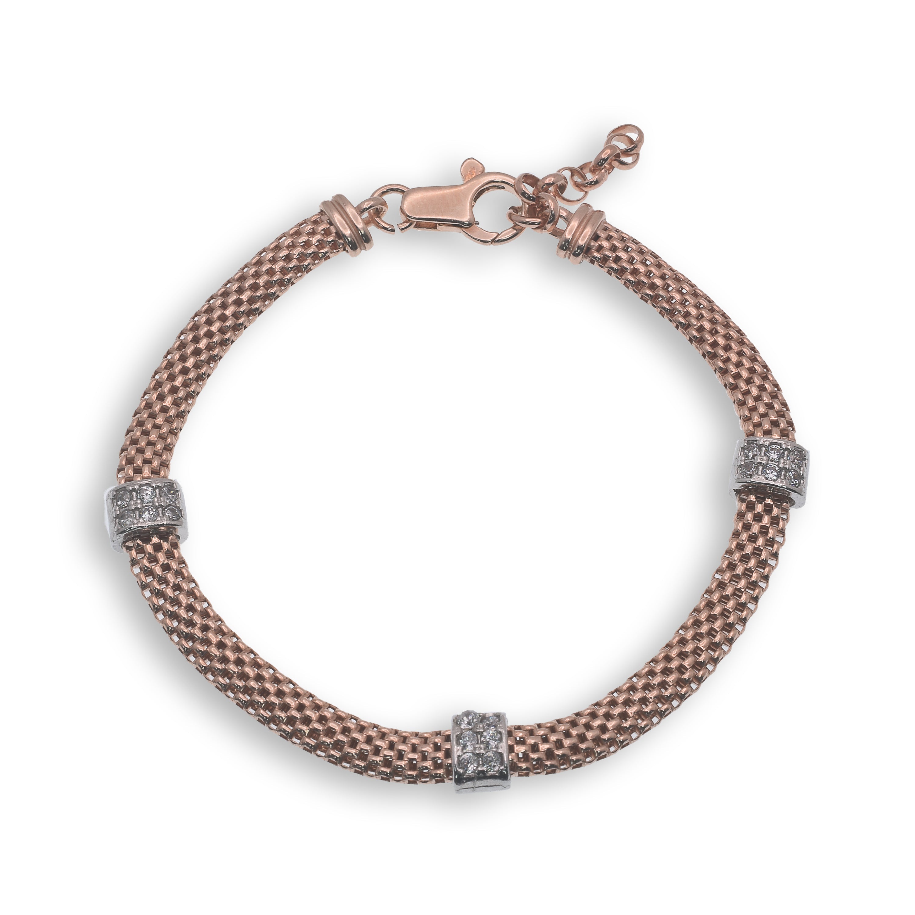 Rose Gold Plated Italian Mesh With CZ Accent Bracelet- GTB00004RGP