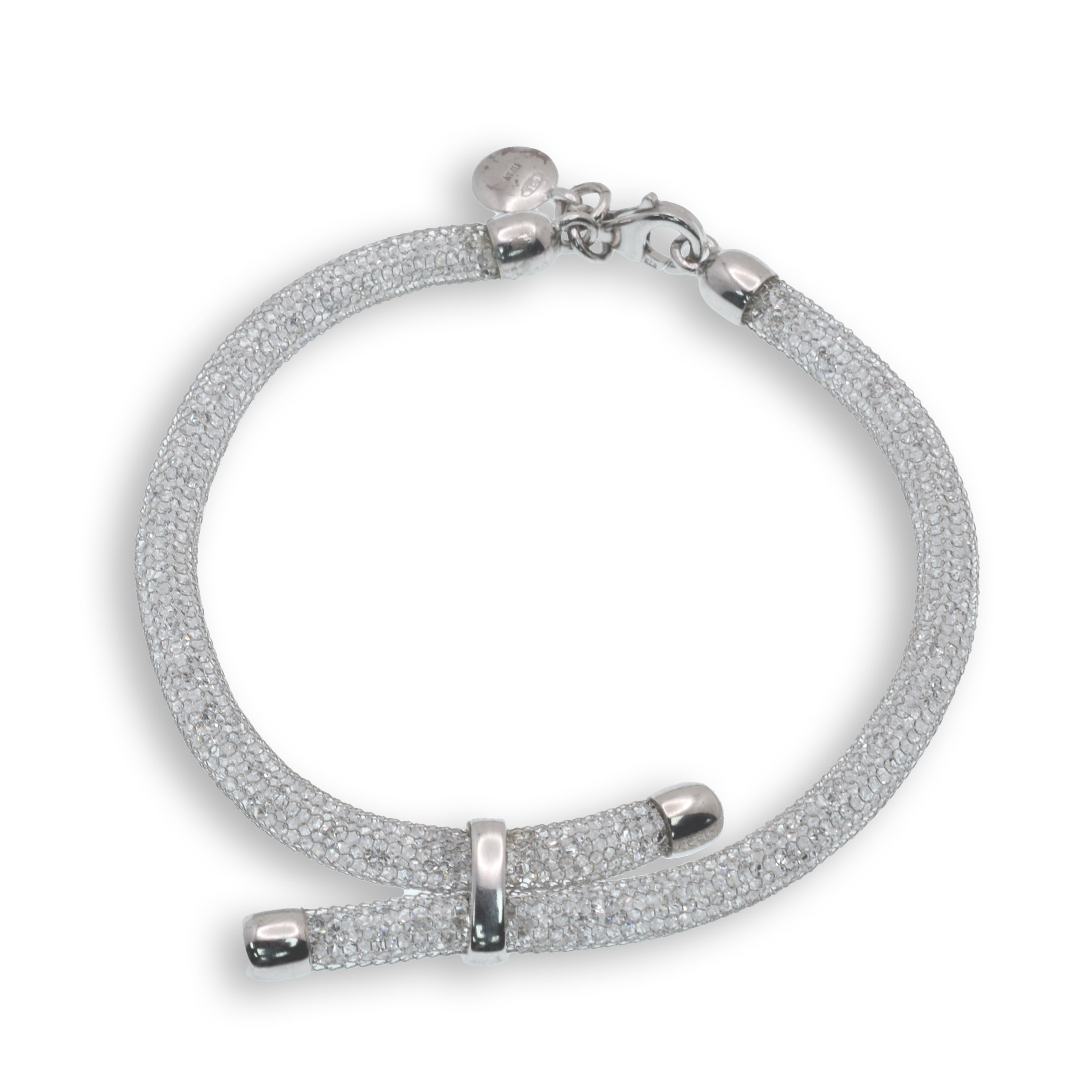 Rhodium Plated Italian Mesh Tube Crystal Bracelet- GTB00011RH
