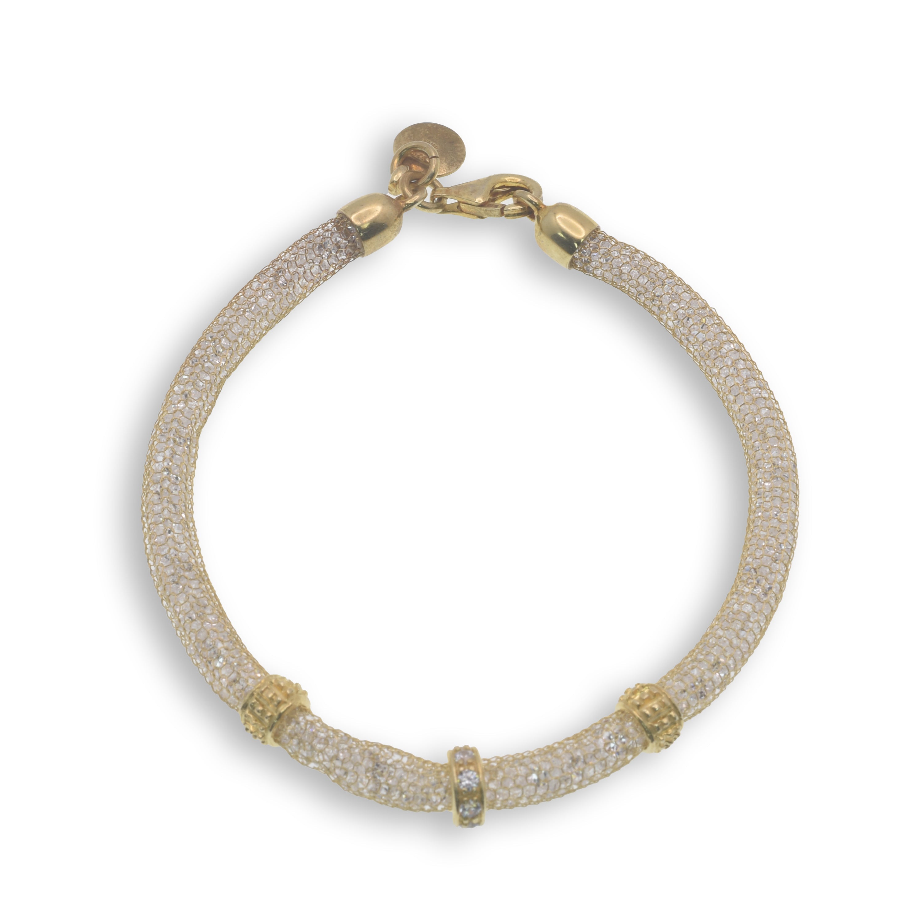 Rhodium Plated Italian CZ Mesh With CZ Accent Bracelet- GTB00012